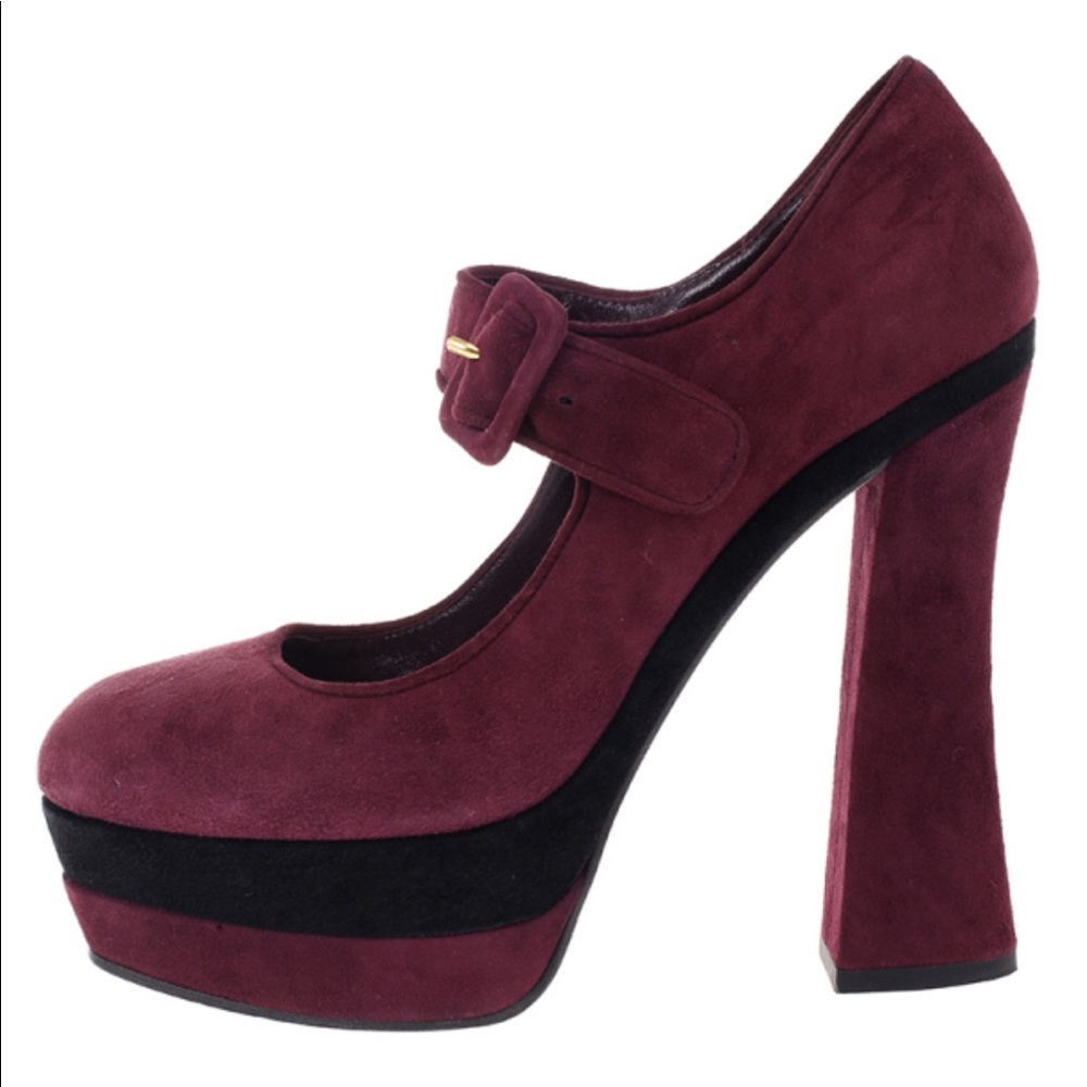 MIU MIU | Maroon Platform Suede Ankle Strap | 37